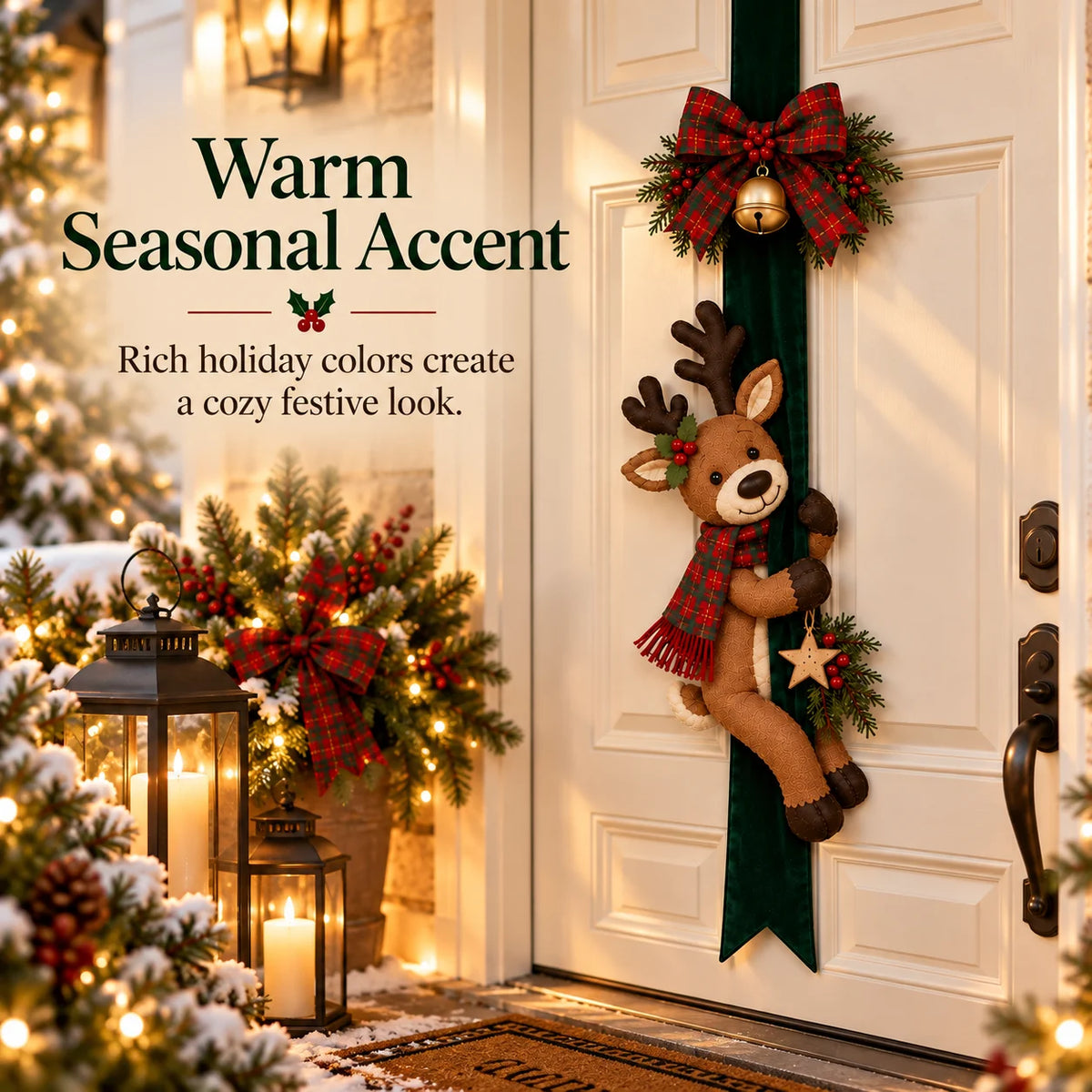 Christmas Door Bow with Reindeer and Santa Claus Decoration – Festive Holiday Door Decor 🎄