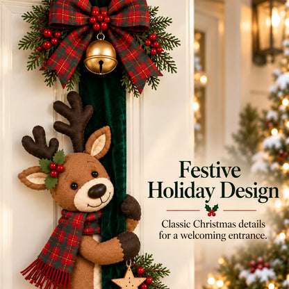 Christmas Door Bow with Reindeer and Santa Claus Decoration – Festive Holiday Door Decor 🎄
