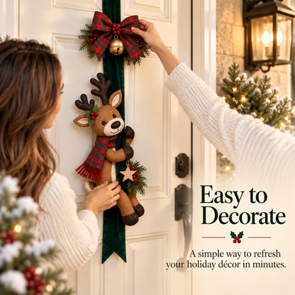Christmas Door Bow with Reindeer and Santa Claus Decoration – Festive Holiday Door Decor 🎄