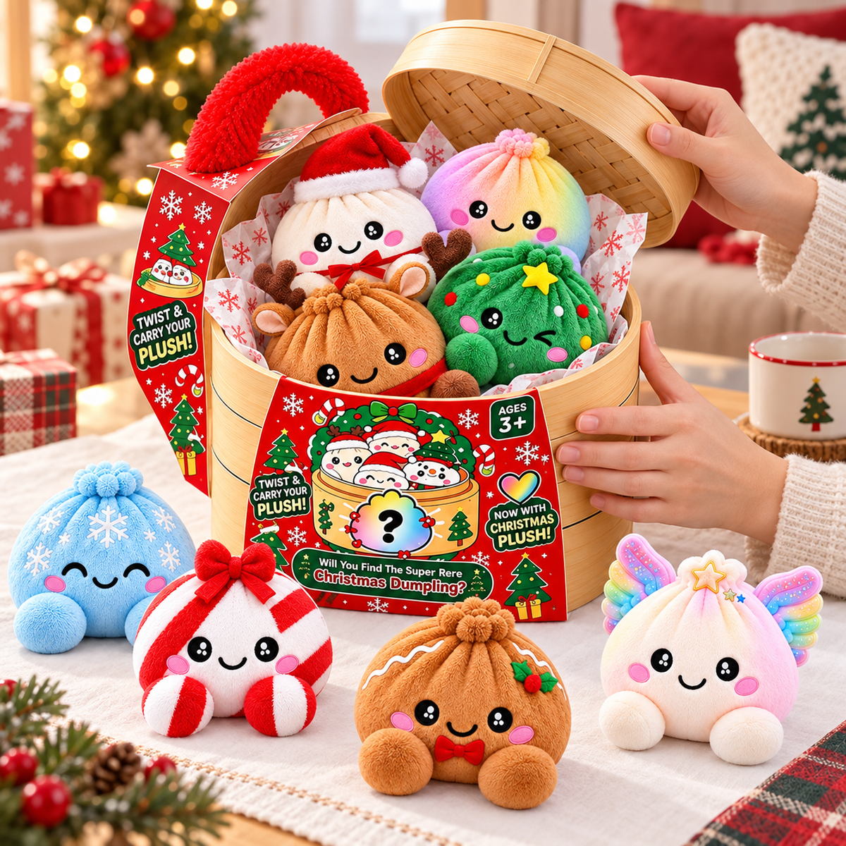 🎄 Mystery Christmas Dumpling Plush – Cute Surprise Plush Basket Gift