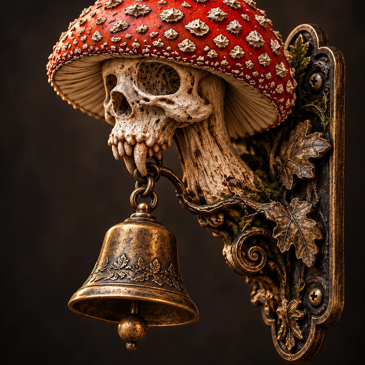 💀🍄 Skullcap Guardian™ – Gothic Mushroom Skull Door Bell With Vintage Bronze Chime