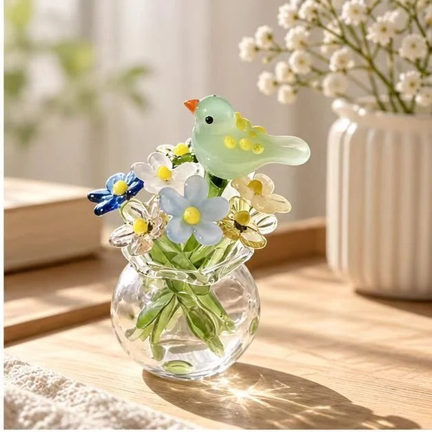 Bird & Bloom Glass Flower Arrangement A Tiny Garden That Never Has To Fade 🌸🐦