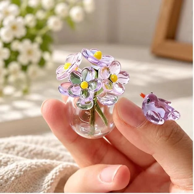 Bird & Bloom Glass Flower Arrangement A Tiny Garden That Never Has To Fade 🌸🐦