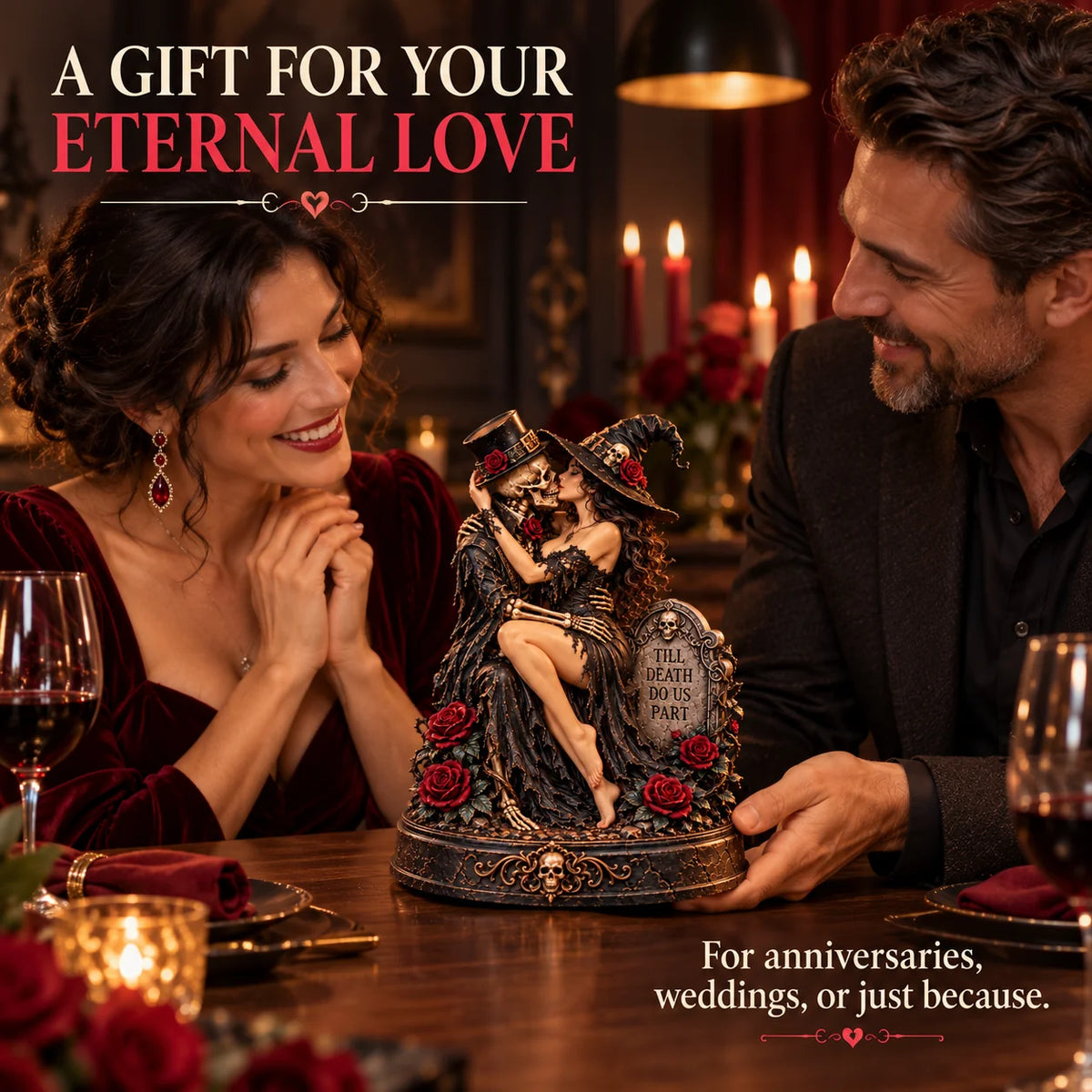 🖤🥀 Till Death Do Us Part – Gothic Witch & Skeleton Lovers Statue