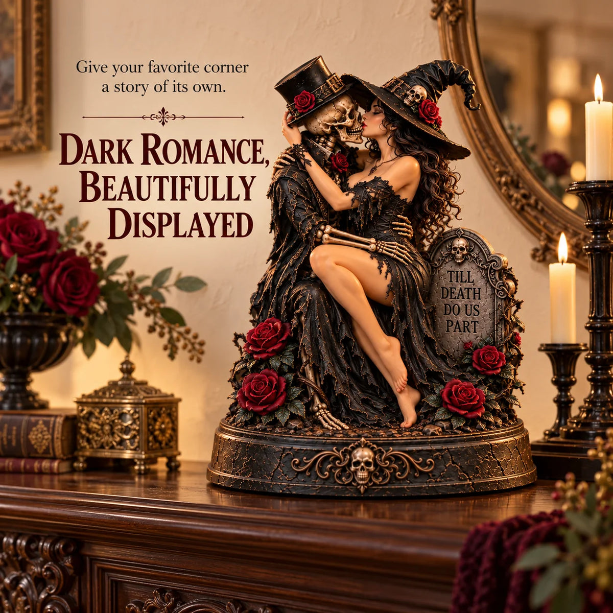 🖤🥀 Till Death Do Us Part – Gothic Witch & Skeleton Lovers Statue