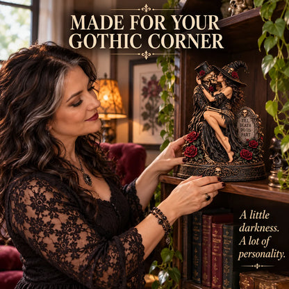 🖤🥀 Till Death Do Us Part – Gothic Witch & Skeleton Lovers Statue
