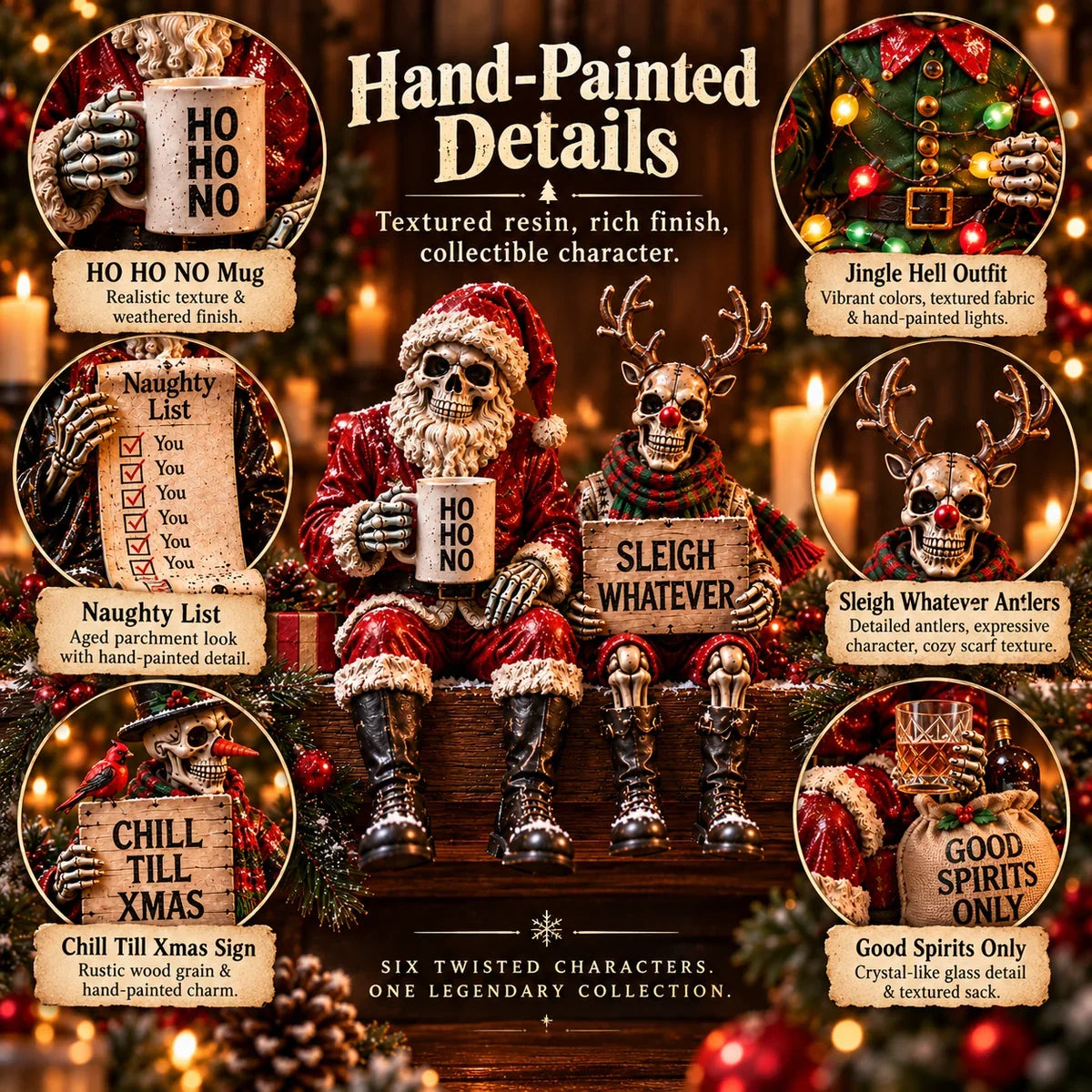 💀🎄 Naughty Christmas Skeletons – 6-style Gothic Holiday Shelf Sitters, Funny Mantel Decor & Unique Christmas Gifts 🎁