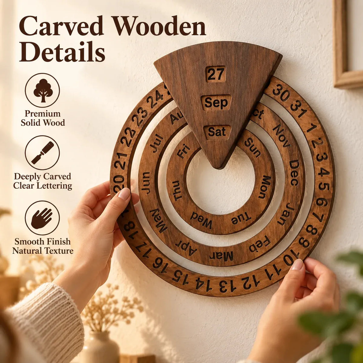 📅Wooden Perpetual Calendar – Rotating Wall Calendar