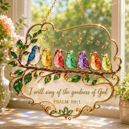 🎵 Psalm 89:1 Songbird Window Suncatcher | Colorful Birds & Scripture 🕊️✨