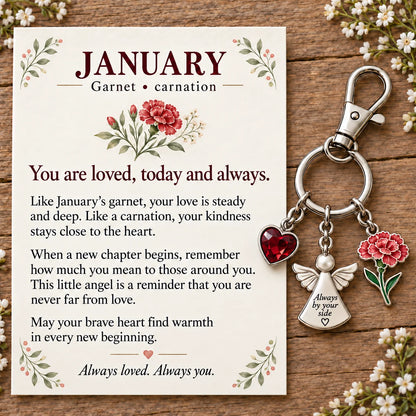 ⏳ Last Day 49% OFF —👼 Always By Your Side: Birth Month Angel & Flower Keychain + Keepsake Card 🌸