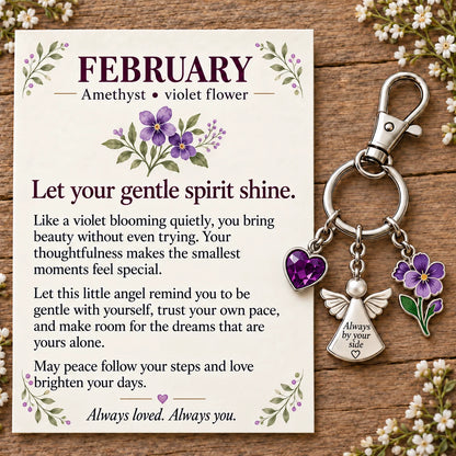 ⏳ Last Day 49% OFF —👼 Always By Your Side: Birth Month Angel & Flower Keychain + Keepsake Card 🌸