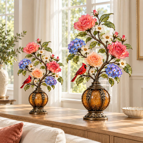 🌹✨ Eternal Bloom – Vintage Rose & Cardinal Table Lamp