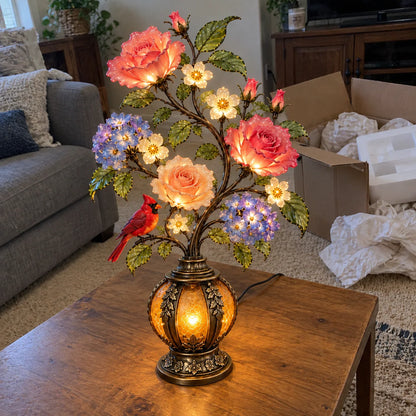 🌹✨ Eternal Bloom – Vintage Rose & Cardinal Table Lamp