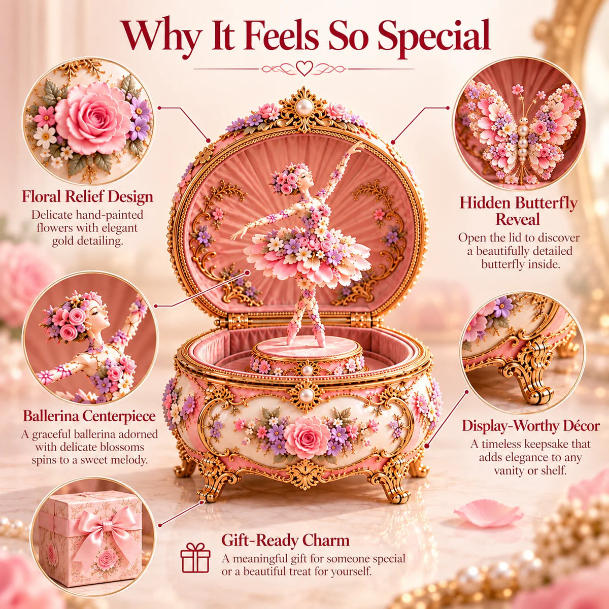 🌸 50% OFF Floral Ballerina Music Box – A Romantic Keepsake With a Magical Butterfly Reveal 🦋