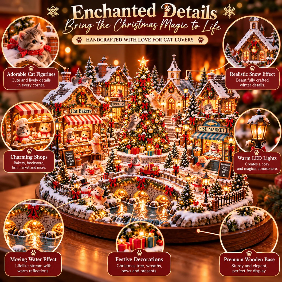 🐱🎄 Christmas Cat Village™ – Lighted Holiday Town for Cat Lovers
