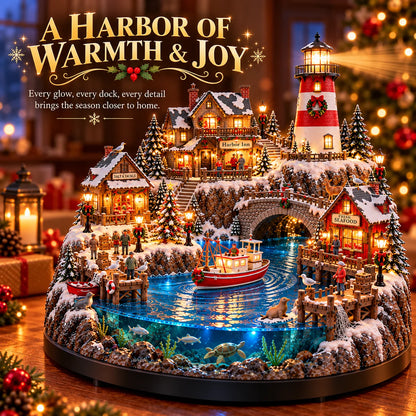 🔥 LAST DAY 50% OFF 🔥 Harborlight Christmas™ — Lighted Coastal Village with Lighthouse, Fishing Boat & Underwater Scene ✨
