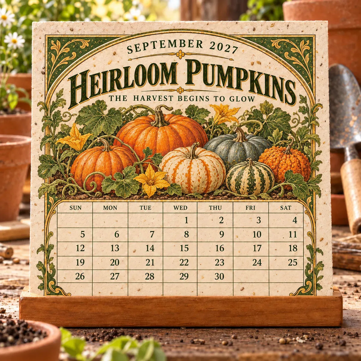 🌱 2027 Heirloom Garden Plantable Seed Calendar | 12 Plantable Months with Vintage Botanical Art & Wooden Stand 🌼