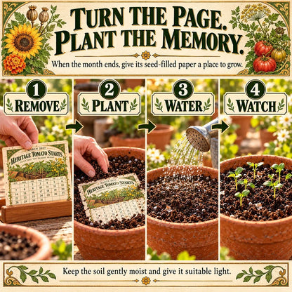 🌱 2027 Heirloom Garden Plantable Seed Calendar | 12 Plantable Months with Vintage Botanical Art & Wooden Stand 🌼