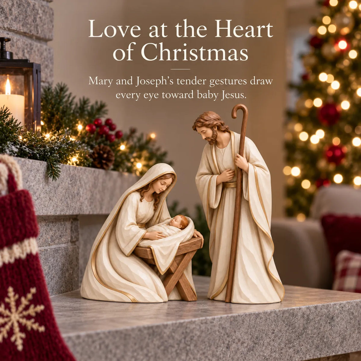 The First Christmas — Ivory & Gold Holy Family Nativity Set