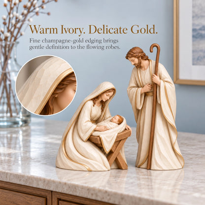The First Christmas — Ivory & Gold Holy Family Nativity Set