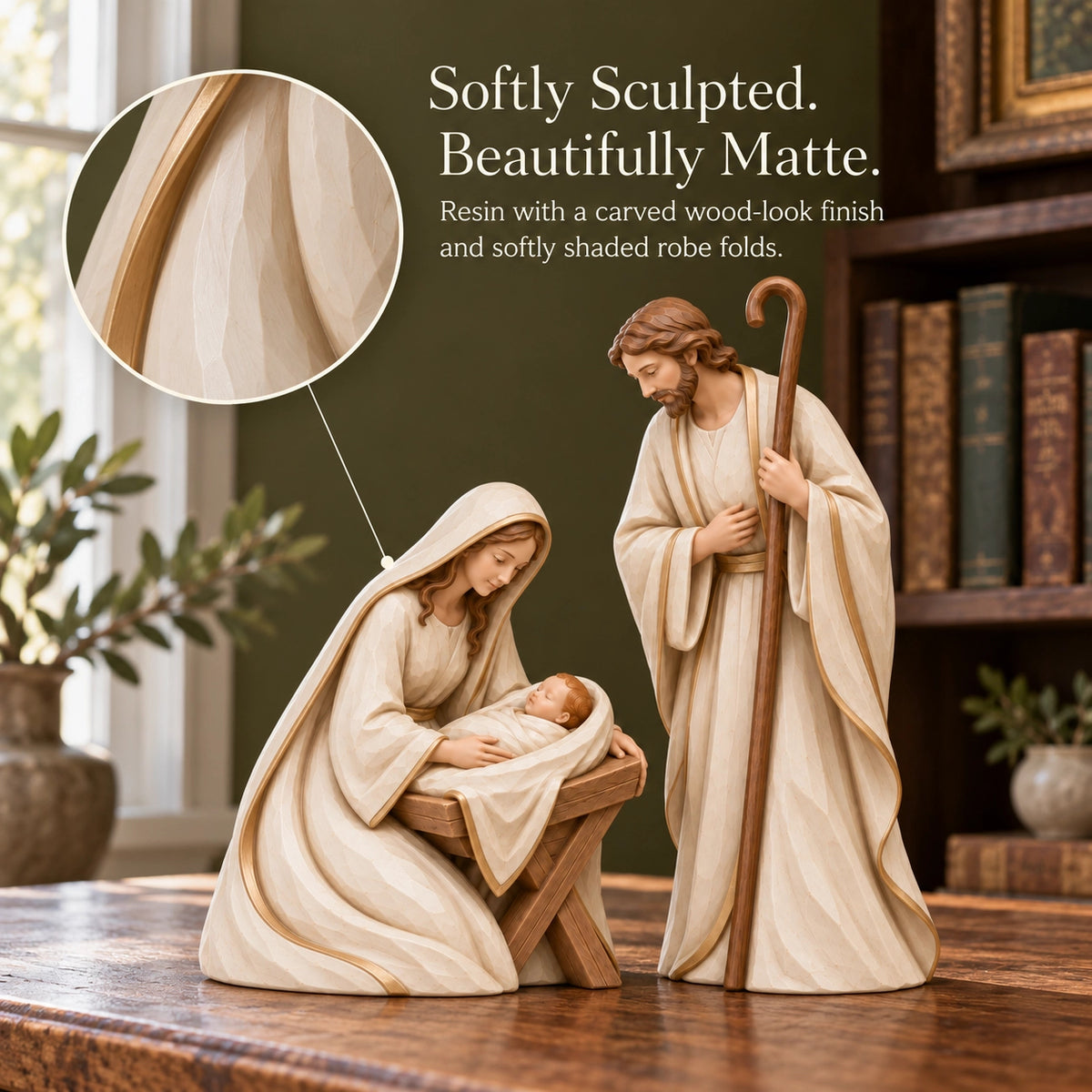 The First Christmas — Ivory & Gold Holy Family Nativity Set