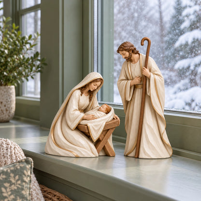 The First Christmas — Ivory & Gold Holy Family Nativity Set