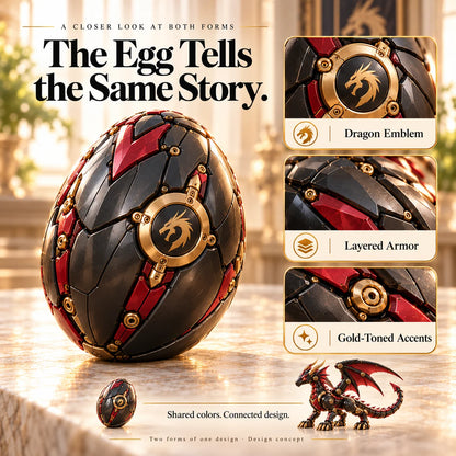 🔥LAST DAY 49% OFF -🐉 Mechanical Dragon Egg – Black & Crimson Dragon with Folding Wings & Armored Details⏳