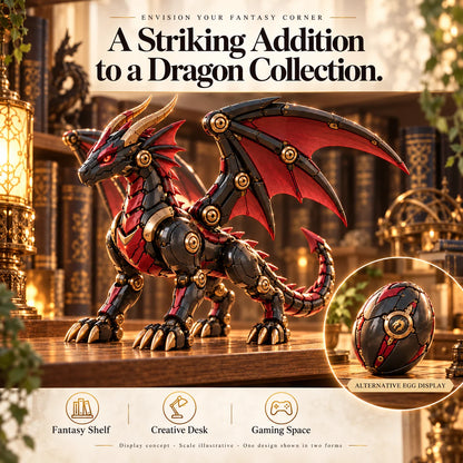🔥LAST DAY 49% OFF -🐉 Mechanical Dragon Egg – Black & Crimson Dragon with Folding Wings & Armored Details⏳