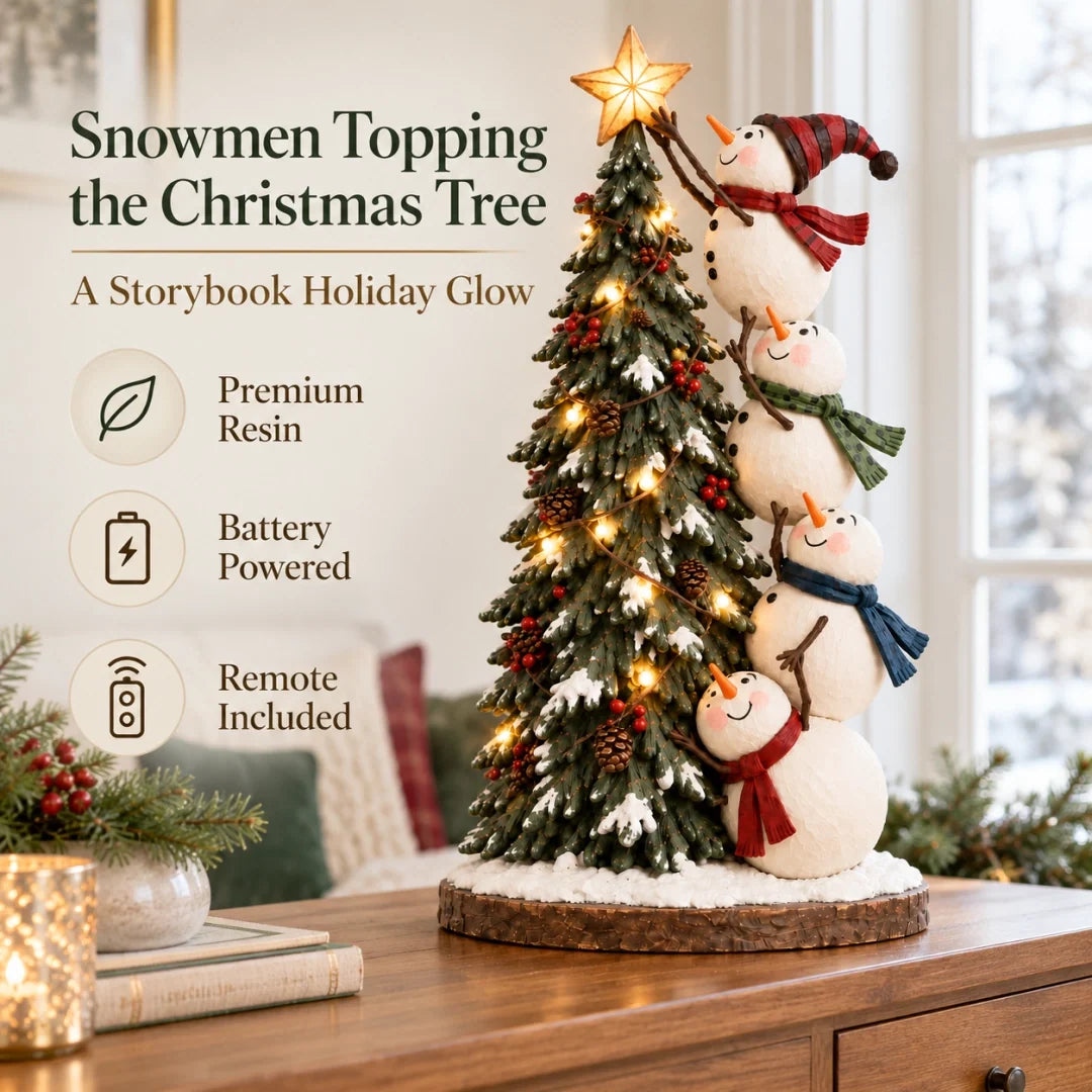 Snowmen Topping the Christmas Tree – Lighted Christmas Figurine