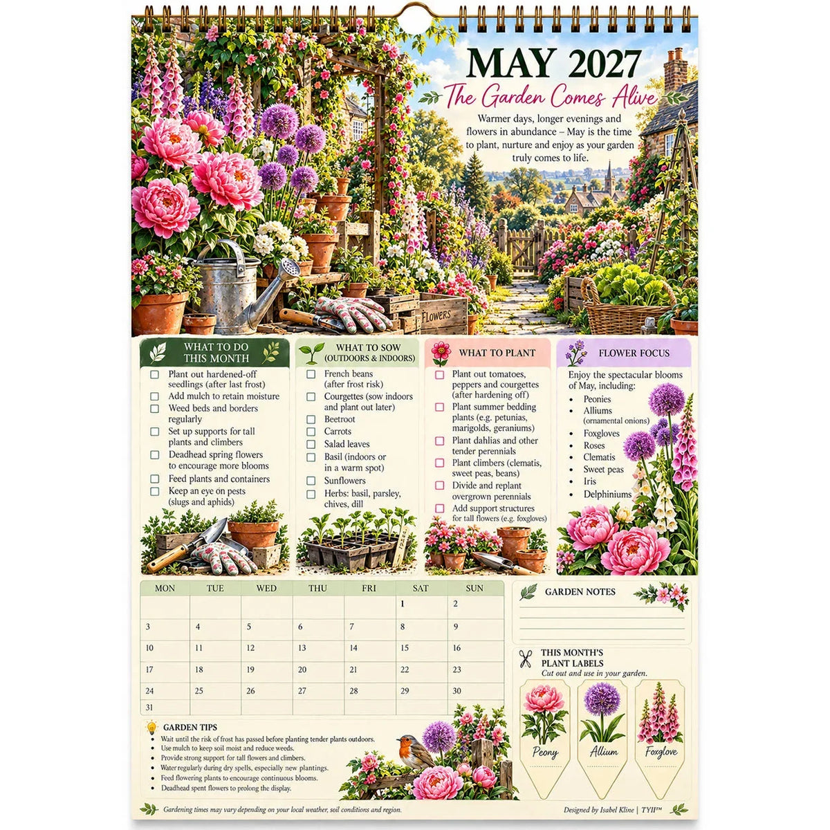 2027 Four Seasons Gardening Calendar & Monthly Planner – A4 Wall Calendar with Planting Guide, Garden Tasks & Plant Labels | DAILYARDPRO™