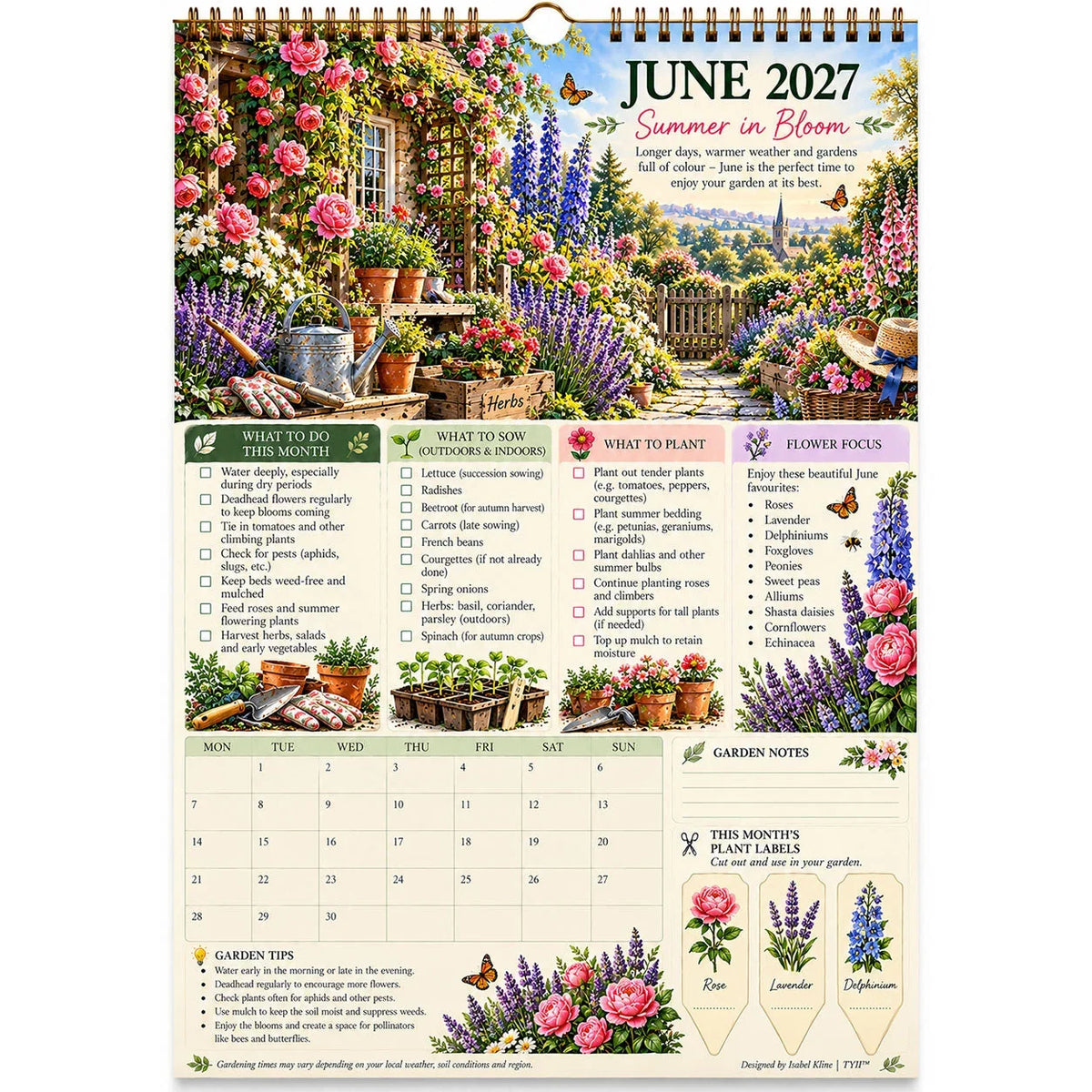 2027 Four Seasons Gardening Calendar & Monthly Planner – A4 Wall Calendar with Planting Guide, Garden Tasks & Plant Labels | DAILYARDPRO™