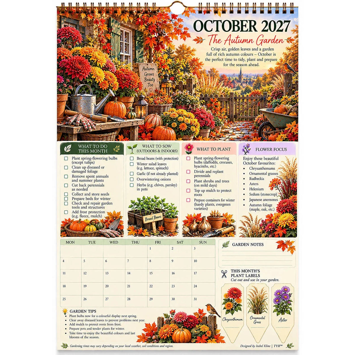 2027 Four Seasons Gardening Calendar & Monthly Planner – A4 Wall Calendar with Planting Guide, Garden Tasks & Plant Labels | DAILYARDPRO™