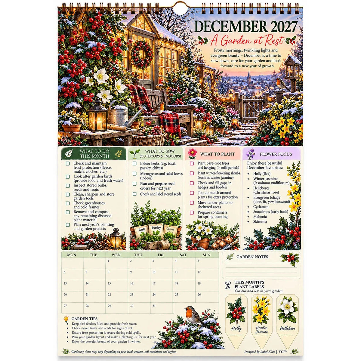 2027 Four Seasons Gardening Calendar & Monthly Planner – A4 Wall Calendar with Planting Guide, Garden Tasks & Plant Labels | DAILYARDPRO™