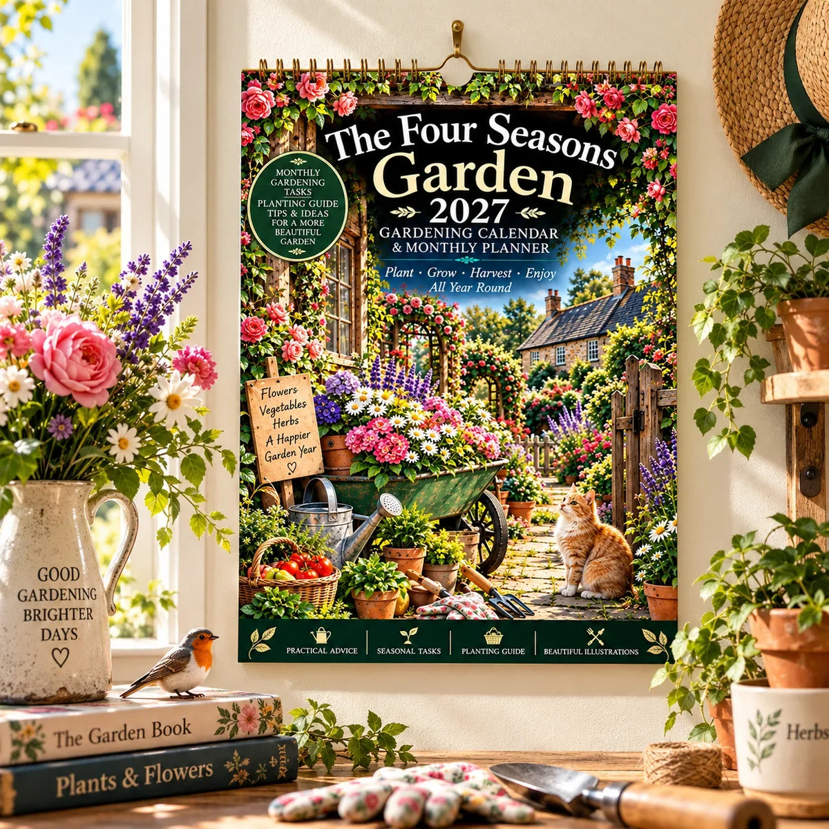 2027 Four Seasons Gardening Calendar & Monthly Planner – A4 Wall Calendar with Planting Guide, Garden Tasks & Plant Labels | DAILYARDPRO™