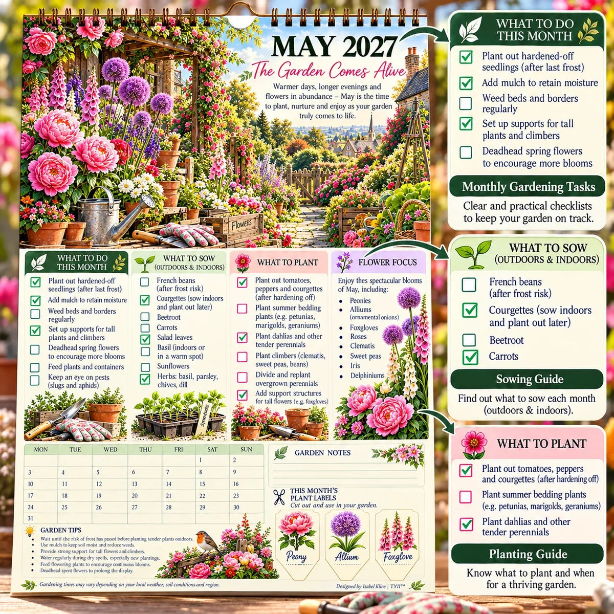 2027 Four Seasons Gardening Calendar & Monthly Planner – A4 Wall Calendar with Planting Guide, Garden Tasks & Plant Labels | DAILYARDPRO™