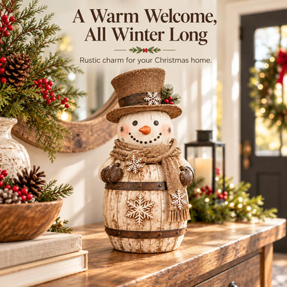 ☃️🎄 Frosted Barrel Snowman™ | Vintage Christmas Figurine