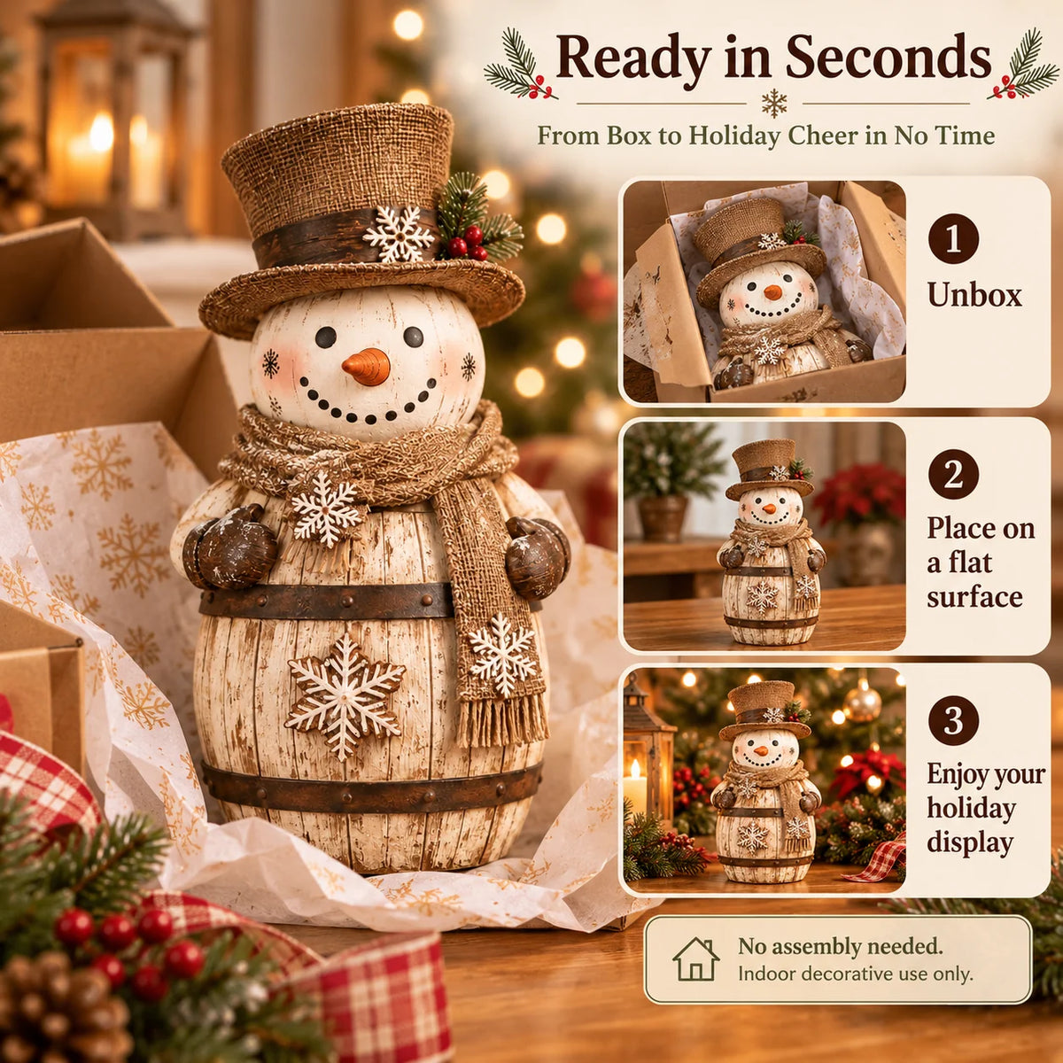 ☃️🎄 Frosted Barrel Snowman™ | Vintage Christmas Figurine