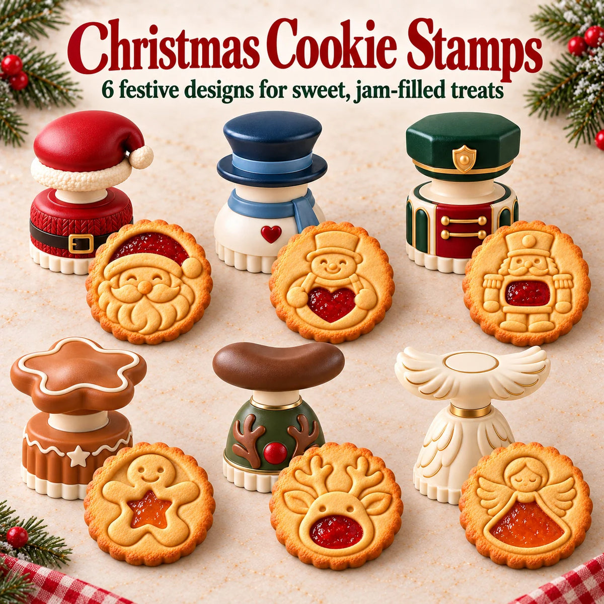 Christmas Jam Cookie Press – Festive Character Handles & Embossed Designs