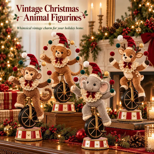 🎄 Vintage Circus-Themed Christmas Animal Ornaments — Playful Decor for Your Holiday Table
