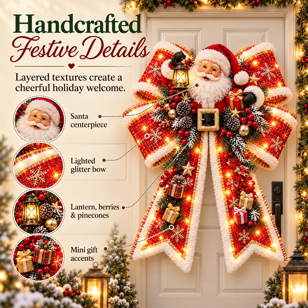 🎀🎄 Christmas Magic Bow Door Hangers – Oversized Light-Up Holiday Bows in 6 Festive Styles🔥