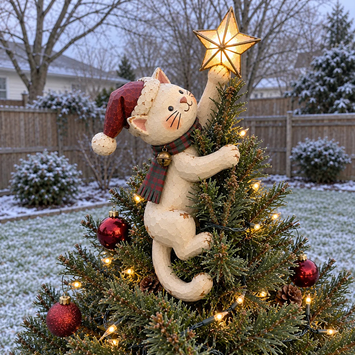 Vintage Lighted Cat Christmas Tree Topper