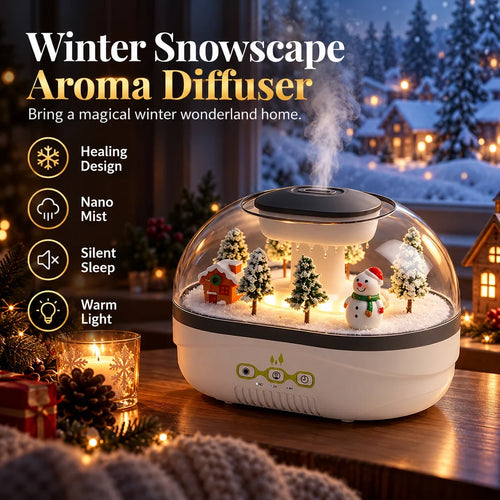 ❄💧 Winter-themed Christmas micro-landscape raindrop aroma diffuser, quiet ultrasonic humidifier with night light🎄