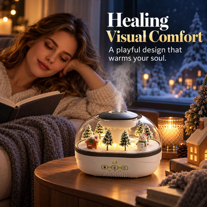 ❄💧 Winter-themed Christmas micro-landscape raindrop aroma diffuser, quiet ultrasonic humidifier with night light🎄