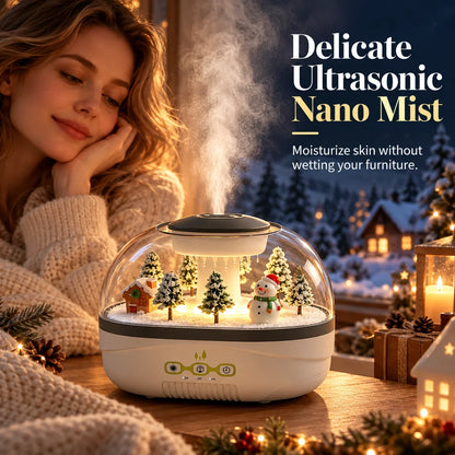 ❄💧 Winter-themed Christmas micro-landscape raindrop aroma diffuser, quiet ultrasonic humidifier with night light🎄