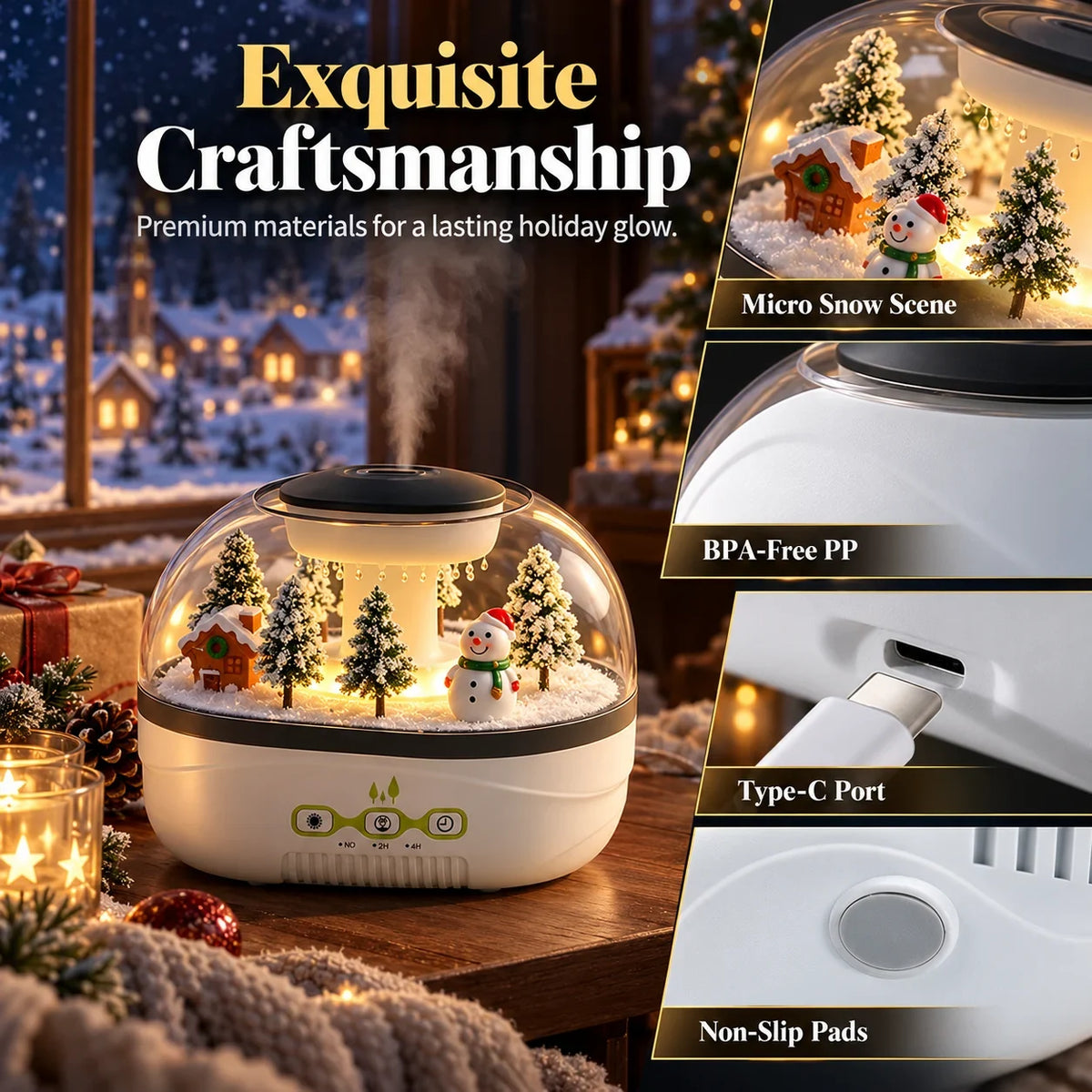 ❄💧 Winter-themed Christmas micro-landscape raindrop aroma diffuser, quiet ultrasonic humidifier with night light🎄