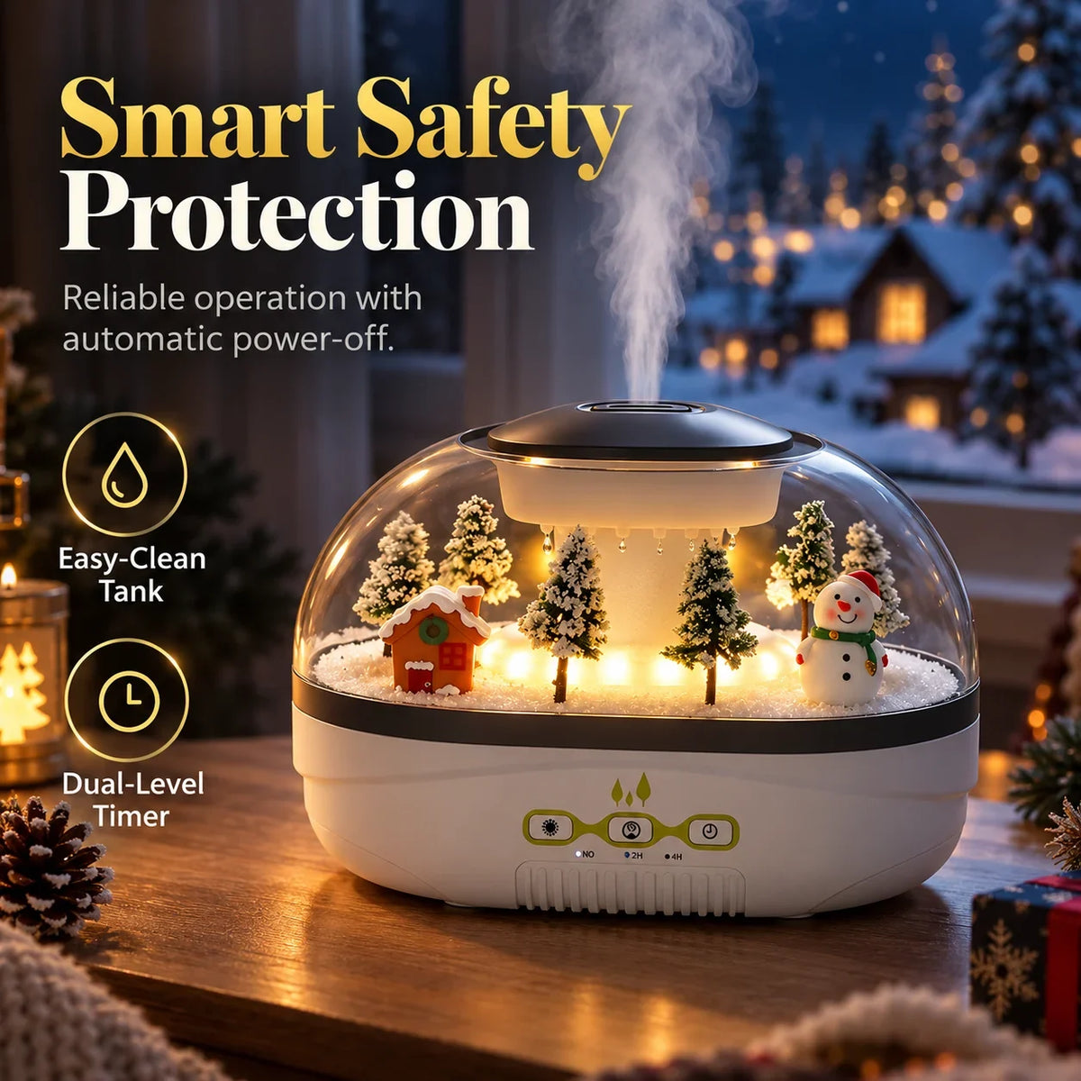 ❄💧 Winter-themed Christmas micro-landscape raindrop aroma diffuser, quiet ultrasonic humidifier with night light🎄