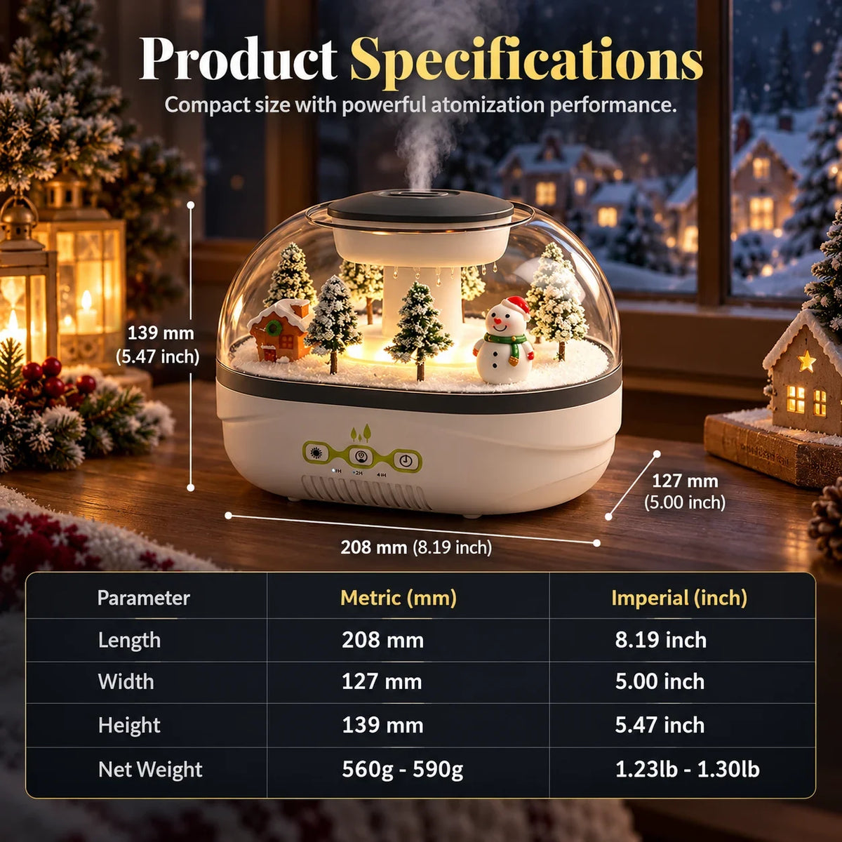 ❄💧 Winter-themed Christmas micro-landscape raindrop aroma diffuser, quiet ultrasonic humidifier with night light🎄
