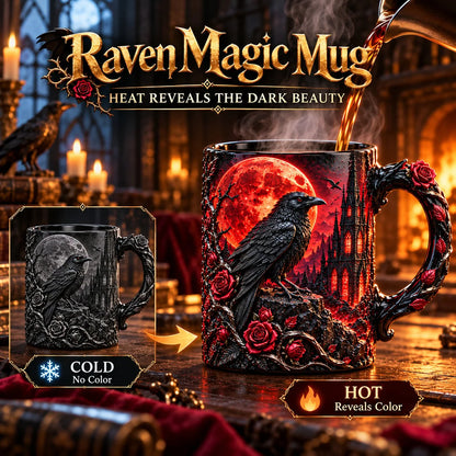 🐦‍⬛🌹 Raven Magic Color-Changing Mug | Gothic Raven & Blood Moon Coffee Cup