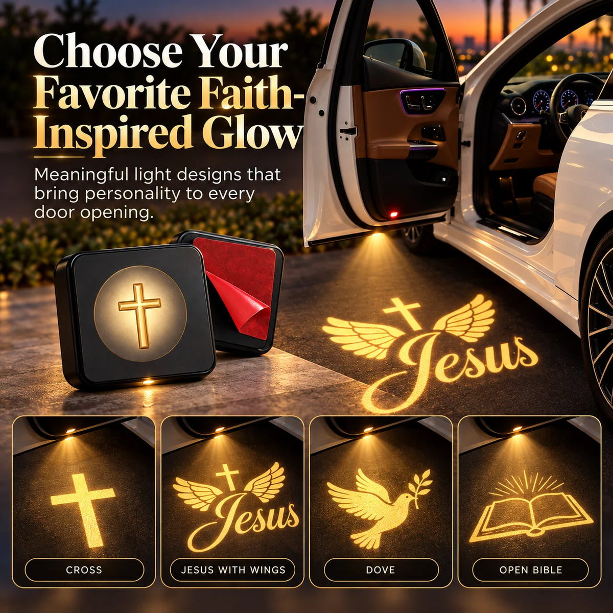 ✝️✨ Christian LED Car Door Projector Light 🚘🙏 | Golden Cross & Jesus Welcome Glow 💛🌟 | Faith-Inspired Car Interior & Exterior Accessory 🎁🕊️