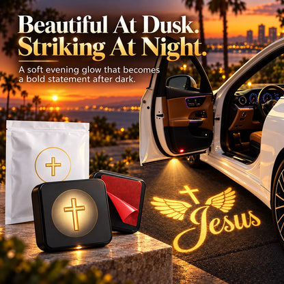 ✝️✨ Christian LED Car Door Projector Light 🚘🙏 | Golden Cross & Jesus Welcome Glow 💛🌟 | Faith-Inspired Car Interior & Exterior Accessory 🎁🕊️